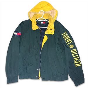 Vintage Tommy Hilfiger Green and Yellow Zip Up Jacket/ Windbreaker